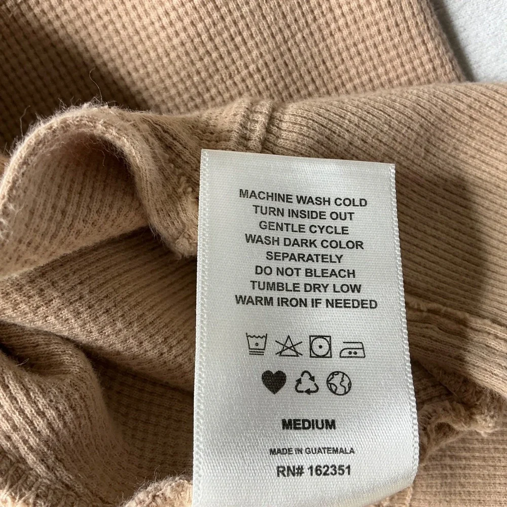 Ascot + Hart Waffle Knit Pullover Sweatshirt‎ Medium Beige Raw Hem Minimalist - Picture 5 of 6